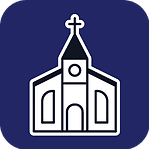 White church icon on dark blue background
