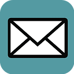White envelope icon on teal square background