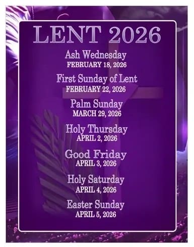 Purple Lent 2026 schedule poster