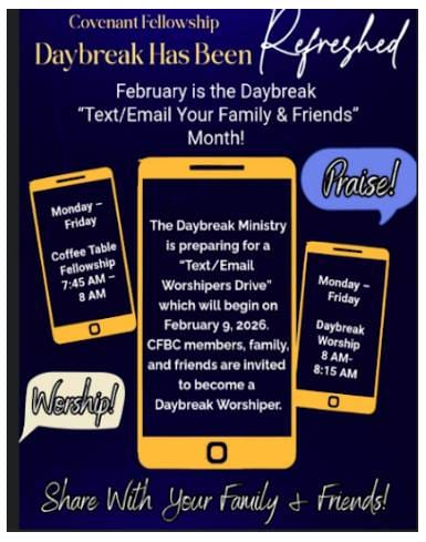 Church flyer: Daybreak ministry text/email campaign