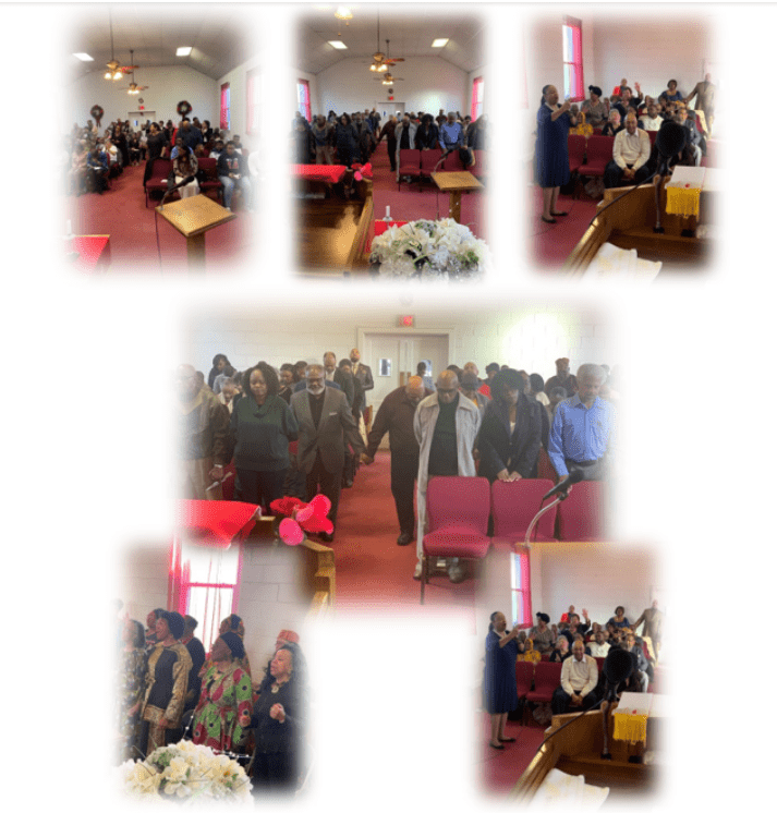 Congregation standing during church service
